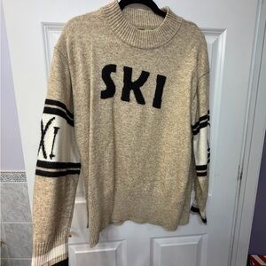 Lou & Grey Beige and Black Crewneck Sweater